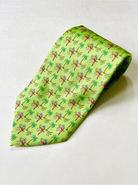 NWT Jos A. Bank Lime Green Parrot & Palm Silk Tie